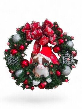 Red & Silver Grumpy Cat Meowy Christmas Wreath